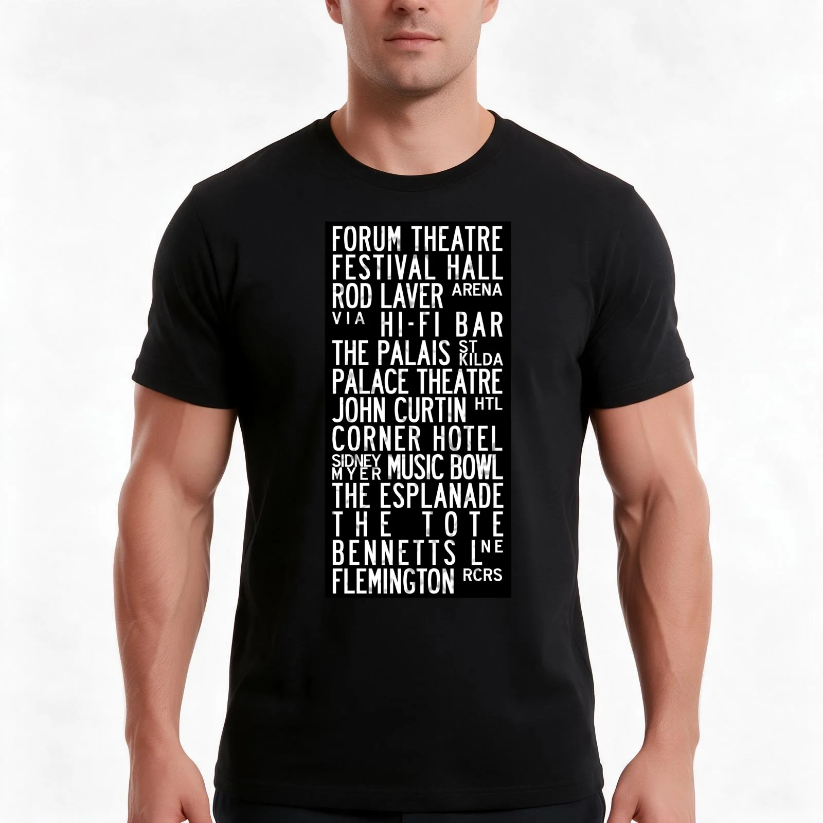 Melbourne Music Venue Tram Roll T-Shirt, Summer Casual Cotton Tee, Oversized Streetwear Tops, Vintage Graphic Print, 100% Cotton