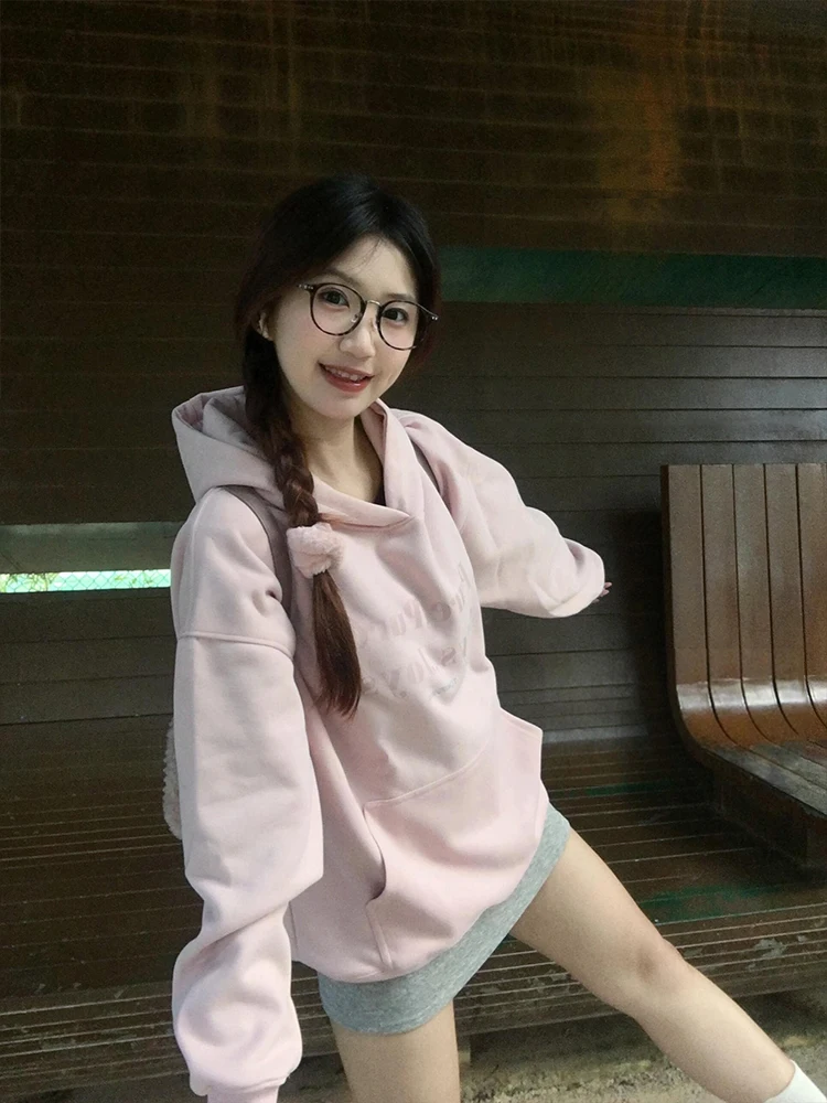 

Стильная американская толстовка с принтом «Sweet Sister» для женщин, осенне-зимняя, на флисовой подкладке, повседневная, свободного кроя, верхняя одежда, женская уличная одежда