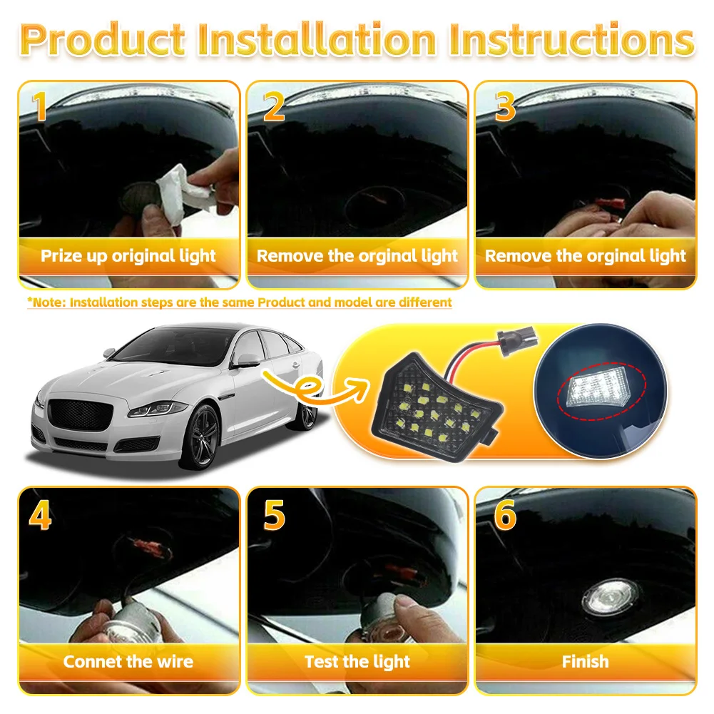 2X LED Side Mirror Puddle Lights For Jaguar XJ XF 2010-2021 Super Bright White Waterproof Car Door Welcome Light Projector