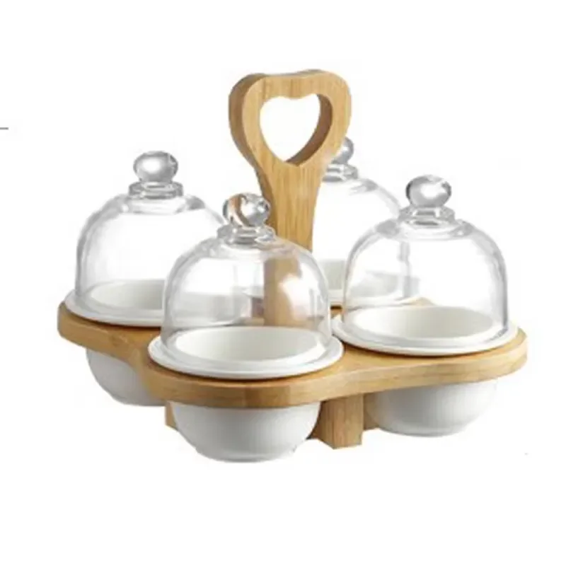 Ceramic Dipping Bowl Tray Set for Appetizers and Snacks Decorative Serving Dish with Compartments for Party Tableware
