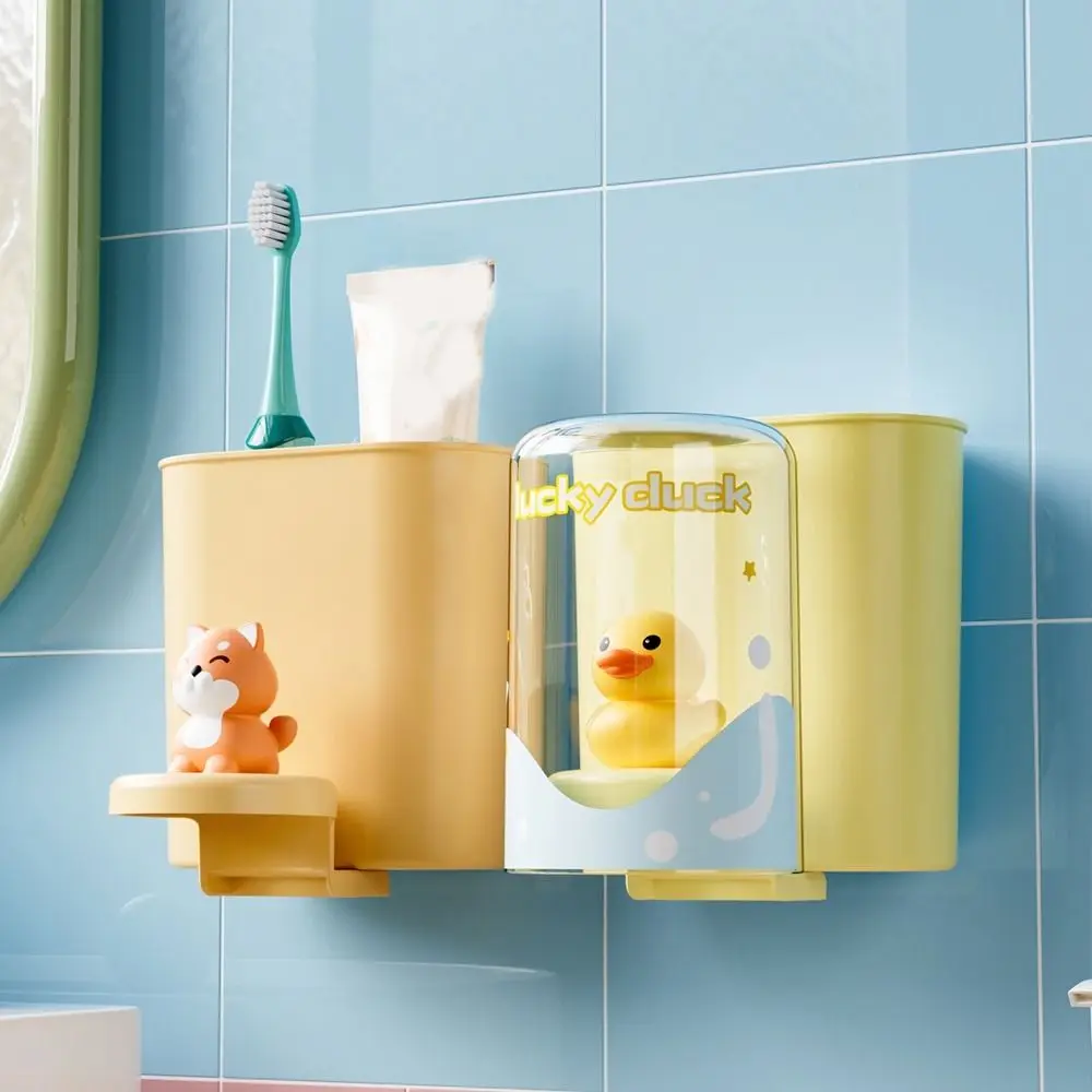 

Plastic Wall Mounted Toothbrush Holder Large Capacity Punch-Free Wash Cup Storage Rack Space Saving Mouthwash Cup Hanger