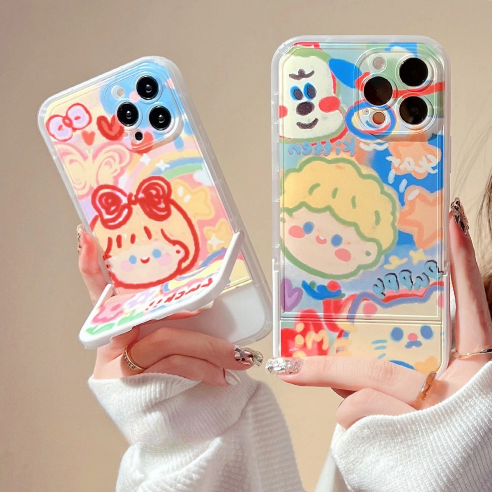

Cute Cartoon Graffiti Phone Case for HUAWEI Mate 60 Pro 50 40 30 Shockproof Protective Soft Cover with Invisible Folding Stand
