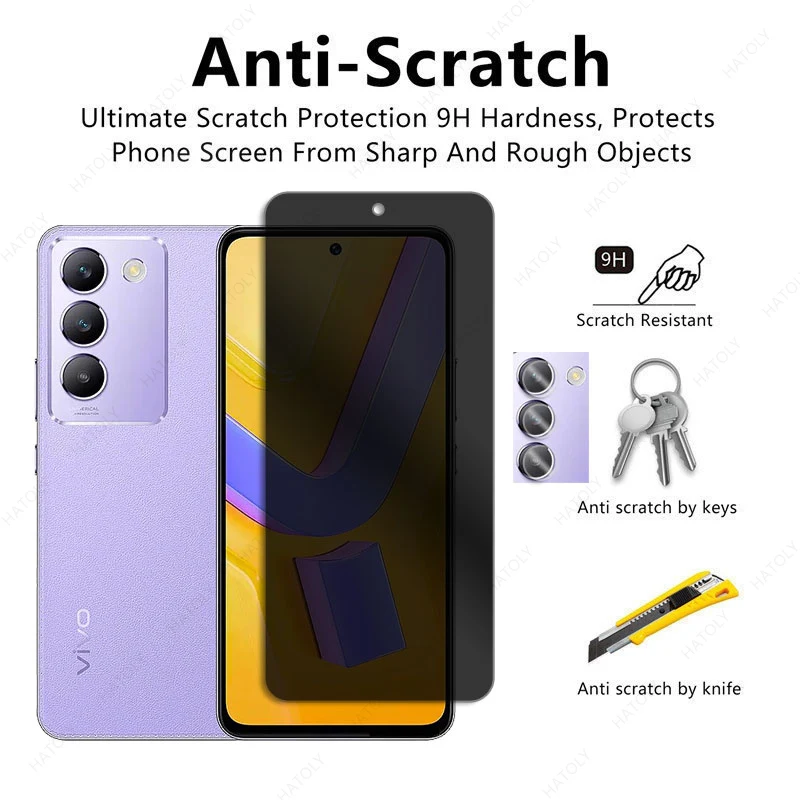 Privacy Screen Protector For vivo V40 SE Y100 5G Front Glass For iQOO Z9 Global Anti-spy Glass Camera Lens Protector For iQOO 12