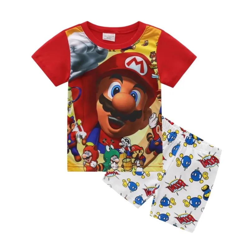 Game Super Marios Bros Cartoon Pajamas Clothing Shorts Summer Boys Short Sleeved Loungewear Cotton Print Home Decor Gifts