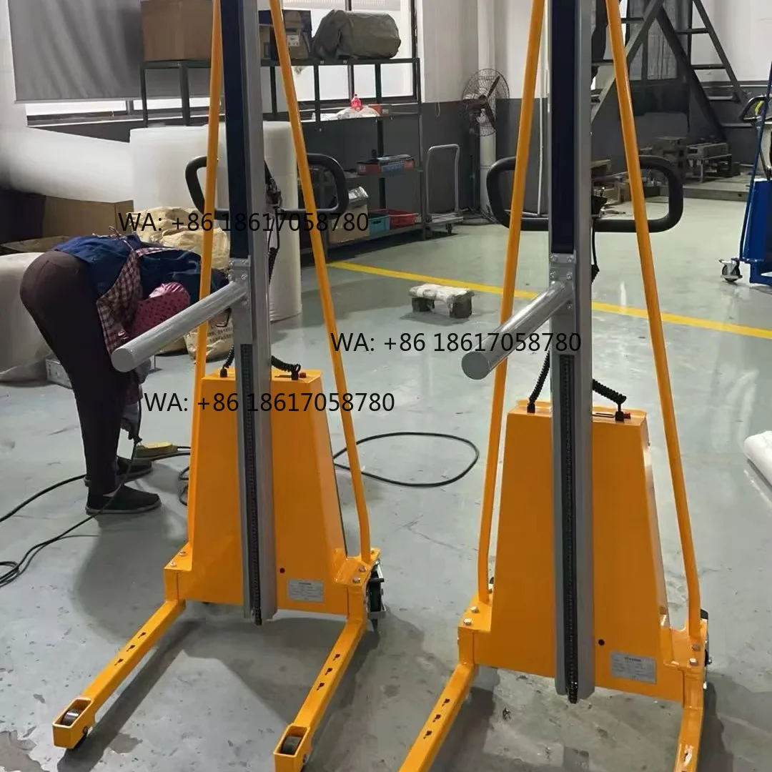 100kg Capacity Semi Electric Spindle Roll Lifter 1500mm Lifting Height Reel Handling Stacker for Paper Film Fabric Rolls