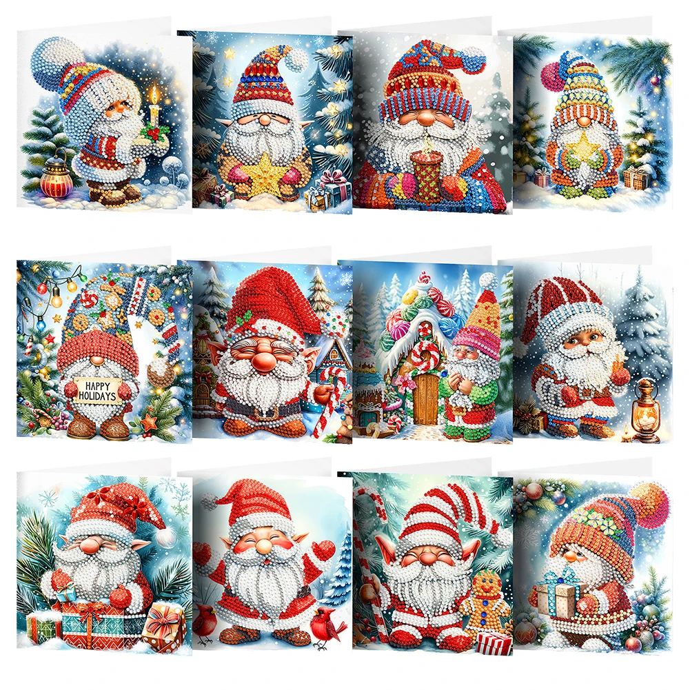 12Pcs DIY Diamond Painting New 2024 Christmas Card Santa Claus Festival Greeting Card Handmade Diamond Embroidery Painting Kits