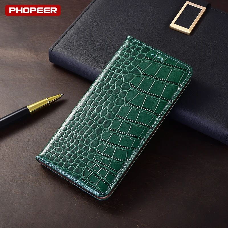 

Luxurious Crocodile Textured Real Leather Wallet Phone Cases For Tecno POVA 7 6 5 4 3 2 Pro Neo 4G 5G Magnetic With Card Slot