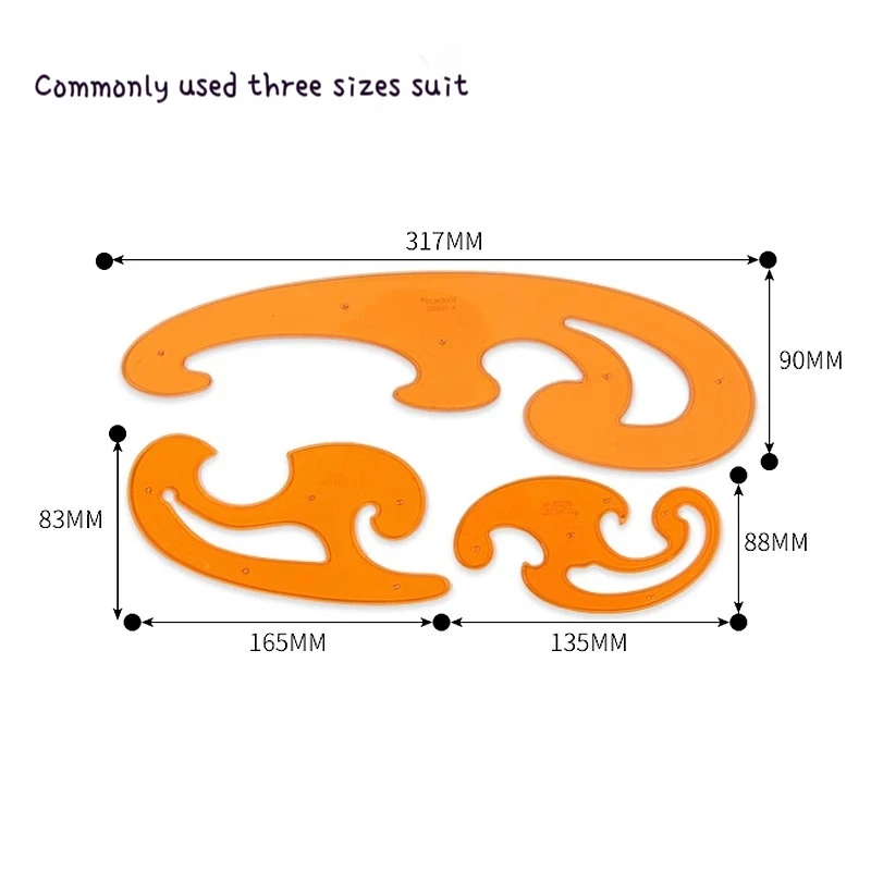3Pcs 5.3” 6.3” 12.6” Multifunctional Cloud Ruler Curve Board French Curve Template Ruler Drawing Drafting Tailor School Supply