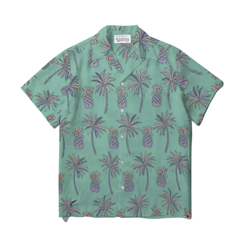 WACKO MARIA Hawaii camisa manga curta, camisa de gola vintage para homens e mulheres, tops de melhor qualidade, verão