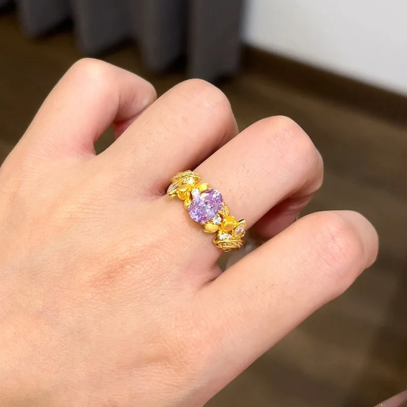 

Customized Luxury Elegant Purple Sapphire Iris Cocktail Rings 18K Gold Plated Natural Semi-precious Stone Jewelry Dropshipping