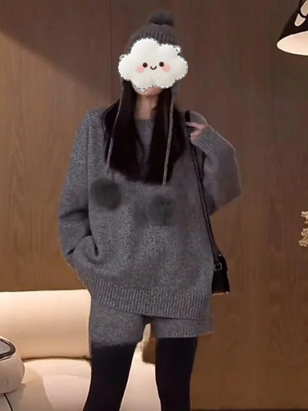 

Уникальный красивый зимний женский свободный комплект Lazy Sle с капюшоном и круглым топом Ne, теплый модный повседневный комплект с высокой талией