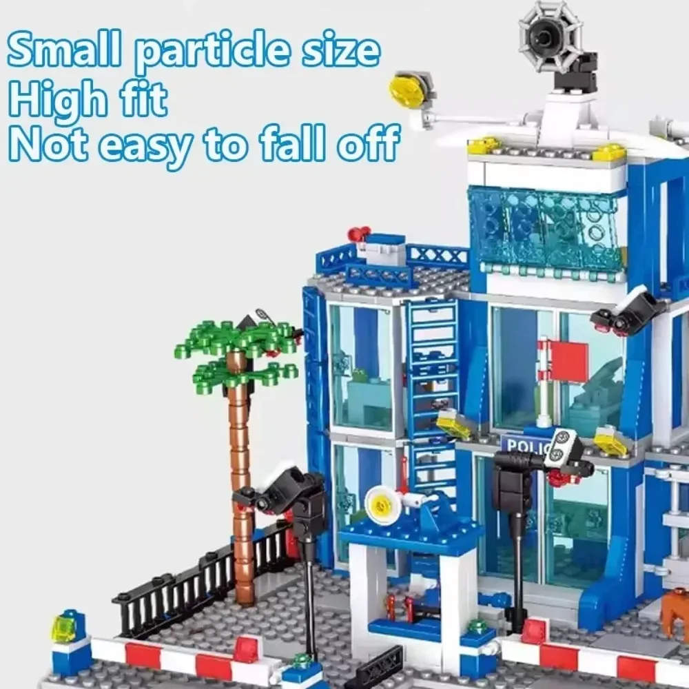 666 Uds. Estación de policía de ciudad modelo de bloques de construcción DIY montaje coche ladrillos juguetes educativos regalo de cumpleaños para niños adultos