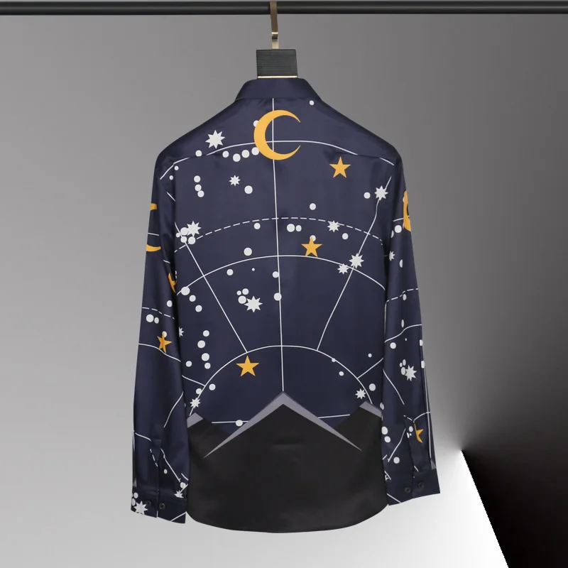 New long sleeved no ironing shirt, fashionable fit, star moon print, plus size trendy shirt, one piece dropshipping