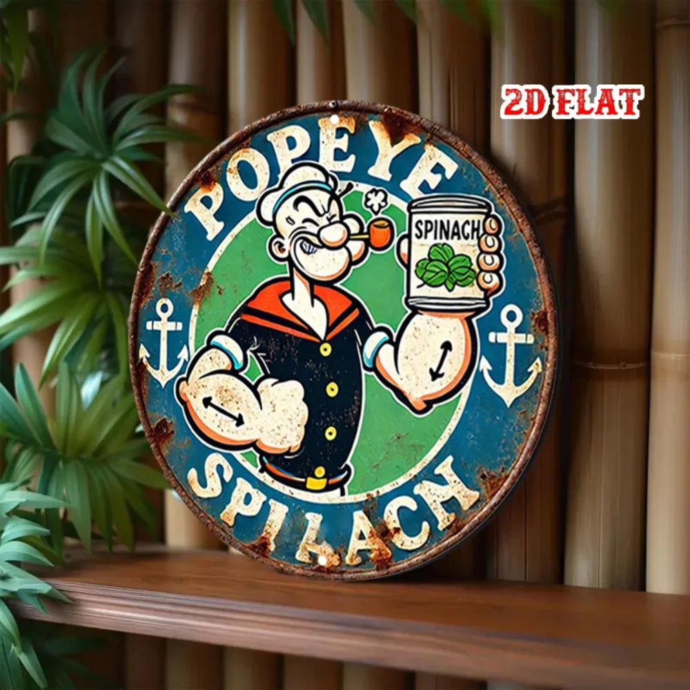 BobaFish Aluminum Metal Sign 8 Inch Round Spinach Retro 2D Wall Art for Home Garage Decor view 6