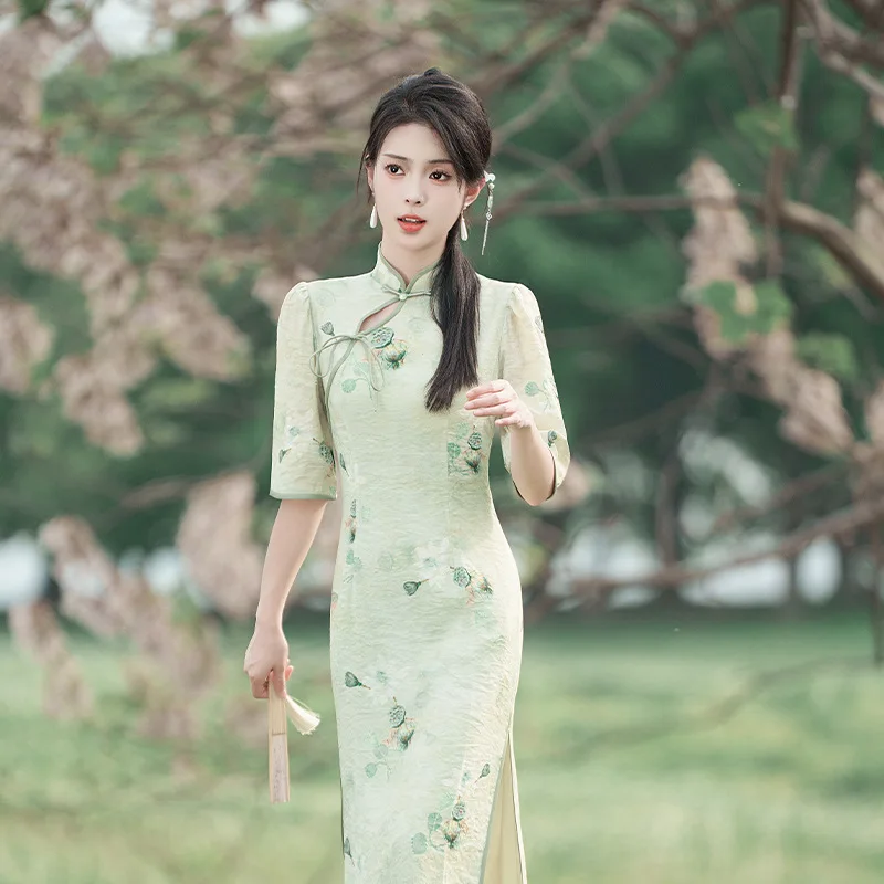 

Yourqipao Summer 2023 Improved Cheongsam Skirt Forest Style Self-cultivation Vintage Daily Qipao Chinese Evening Dress for Women