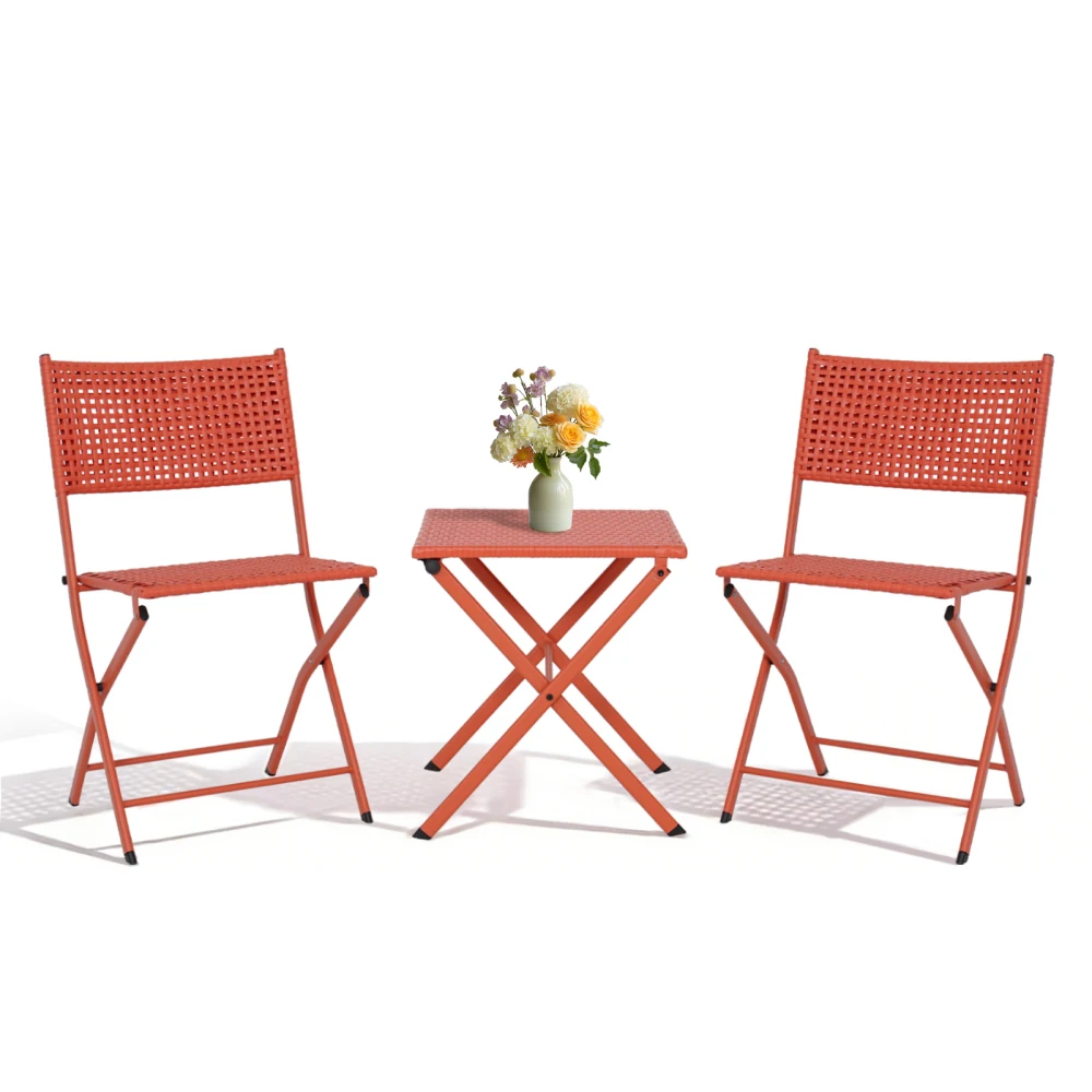 

3-Piece Folding Bistro Set Steel Rust-Resistant Outdoor Table & Chairs for Balcony/Garden