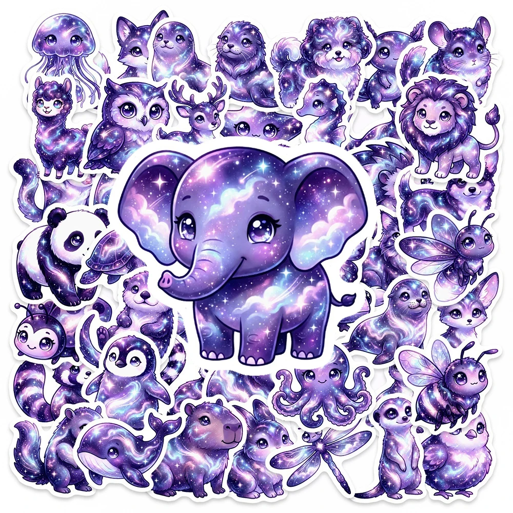 

10/30/50pcs Funny Cute Purple Starry Sky Animal Stickers DIY Stationery Luggage Laptop Guitar Cartoon Waterproof Sticker Decals