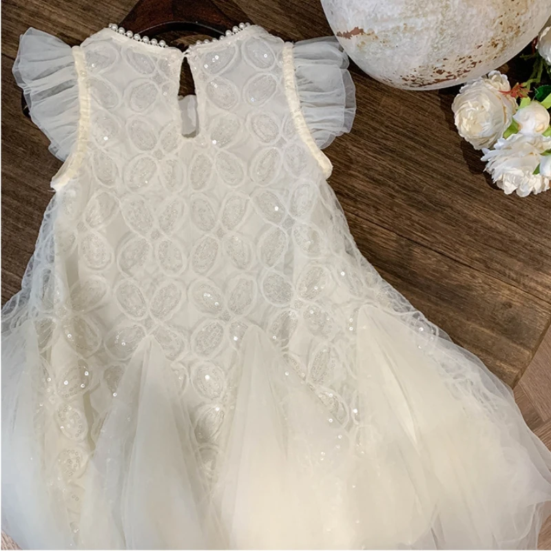 Girls New in Ceremony Wedding Clothes Bridesmaid Women Elegant Party Evening Dresses 5 7 9 10 Years Old White Children\'s Costume