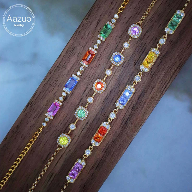Aazuo Original 18K Yellow Gold Natrual Color Sapphire Real Diamonds Fashion Bracelets For Woman Upscale Trendy Engagement Party