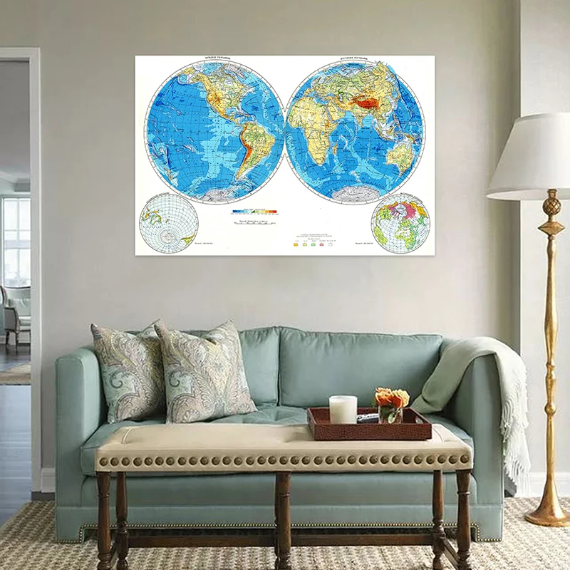 225X150Cm Grote Geographic Kaart In Russische Non-woven Wereldkaart Foto Posters En Prints Voor Home school Onderwijs Decor