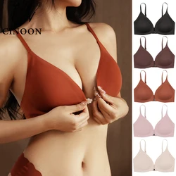 CINOON Sexy Seamless Bras for Woman Push Up Underwear Sleep Removable Padded Bralette One Piece Brassiere Front Closure Intimate