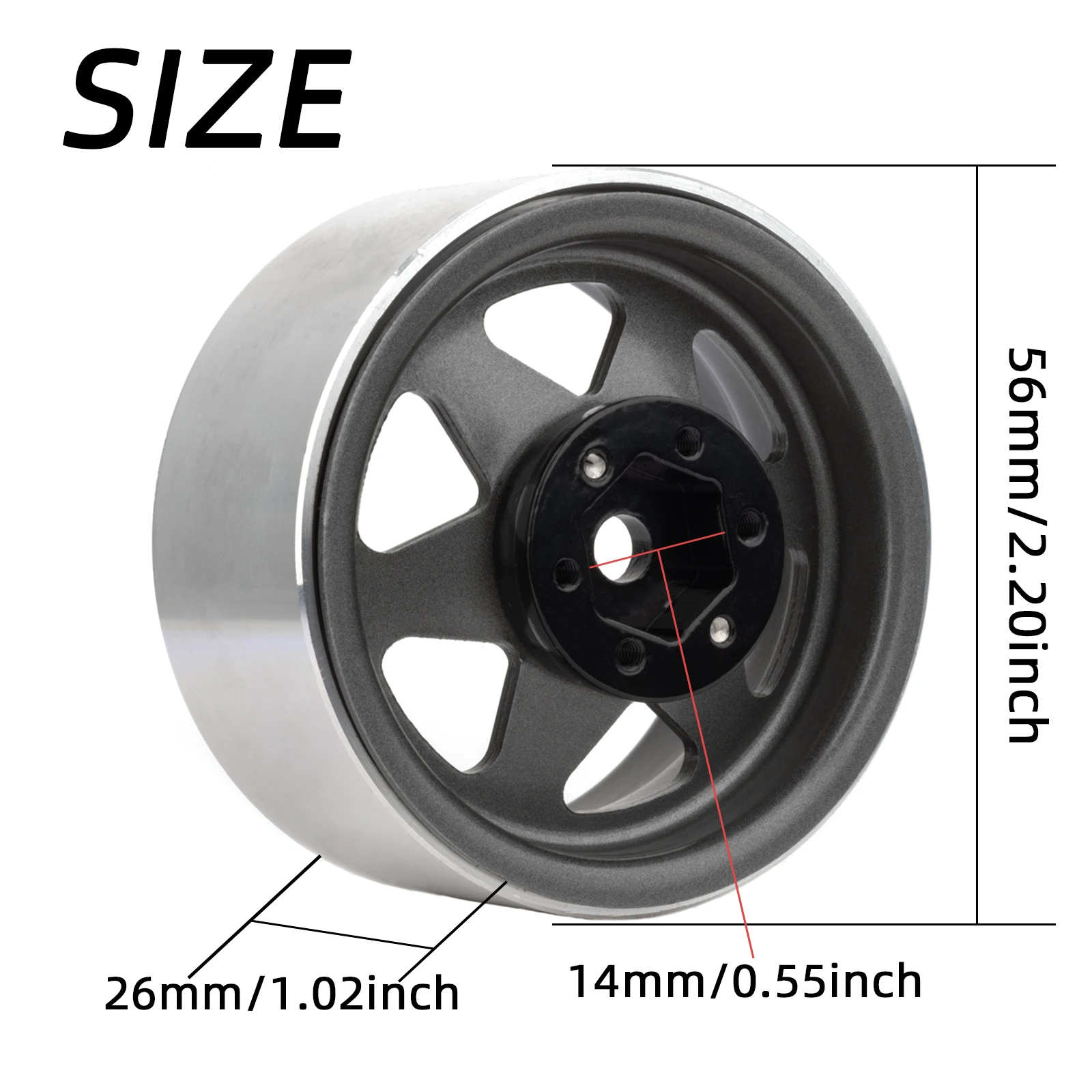 RCXAZ CNC طبق عميق سلبي إزاحة معدنية 1.9 "Beadlock عجلة حافة محور ل 1/10 RC الزاحف سيارة TRX4 محوري SCX10 90046