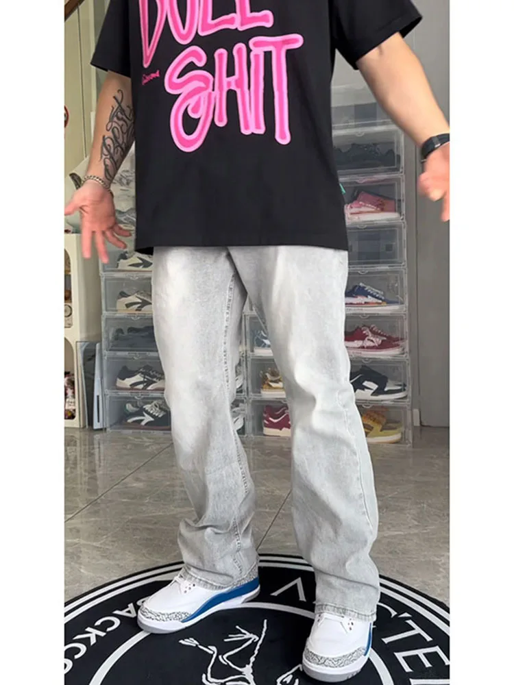 

Мужские джинсы в американском ретро-стиле, прямые, слегка расклешенные, с высокой талией, из хлопка и полиэстера, весна-осень