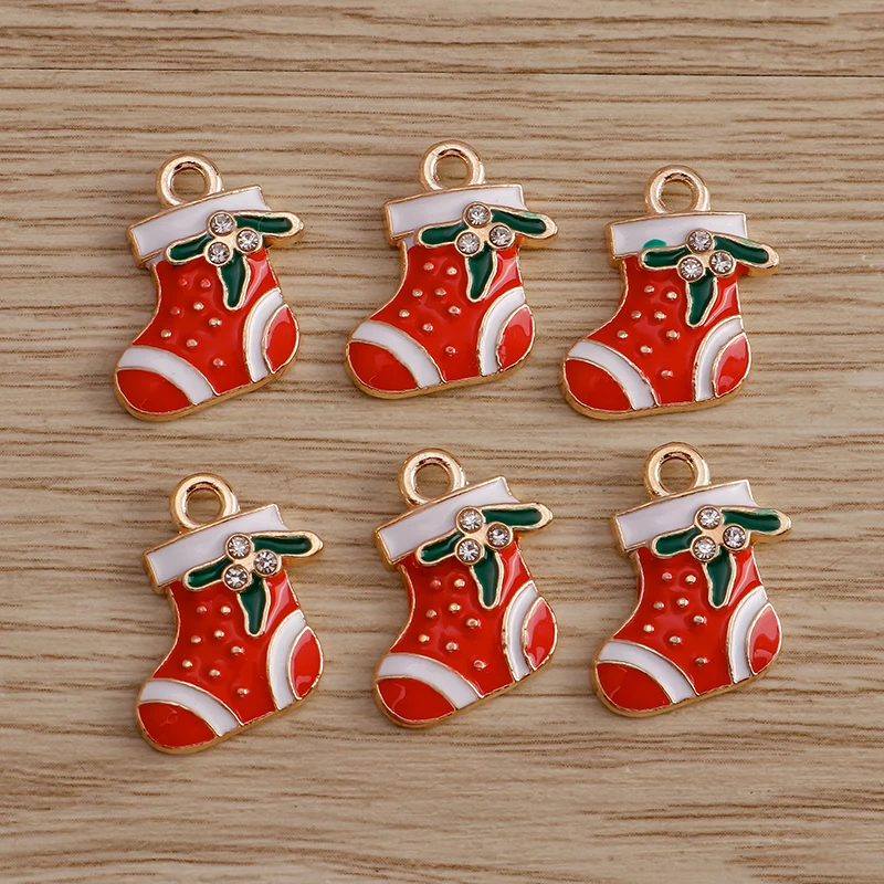 10 Stück Niedliche Weihnachtsanhänger aus Emaille: Weihnachtsmann, Handschuhe, Baum, Hirsch - Anhänger für Schmuckherstellung, Halsketten, Ohrringe, DIY-Geschenke – Detail 30