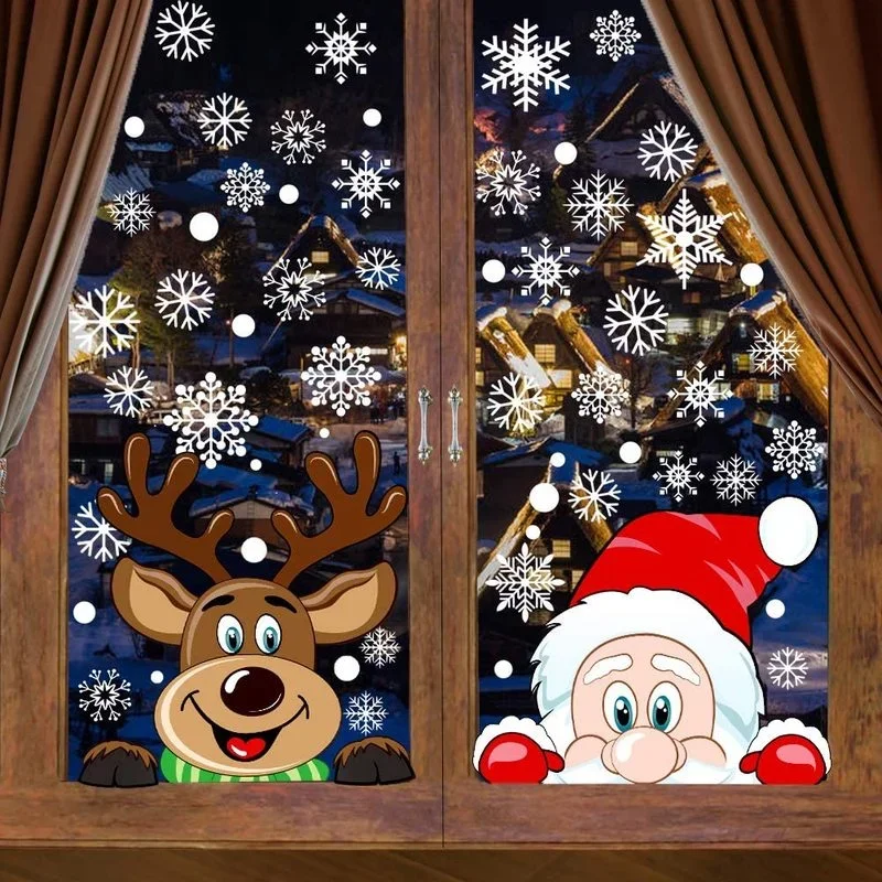 Christmas Decoration Snowflake Sticker Cartoon Santa Elk Window Sticker DIY Electrostatic Sticker Color Electrostatic Stickers