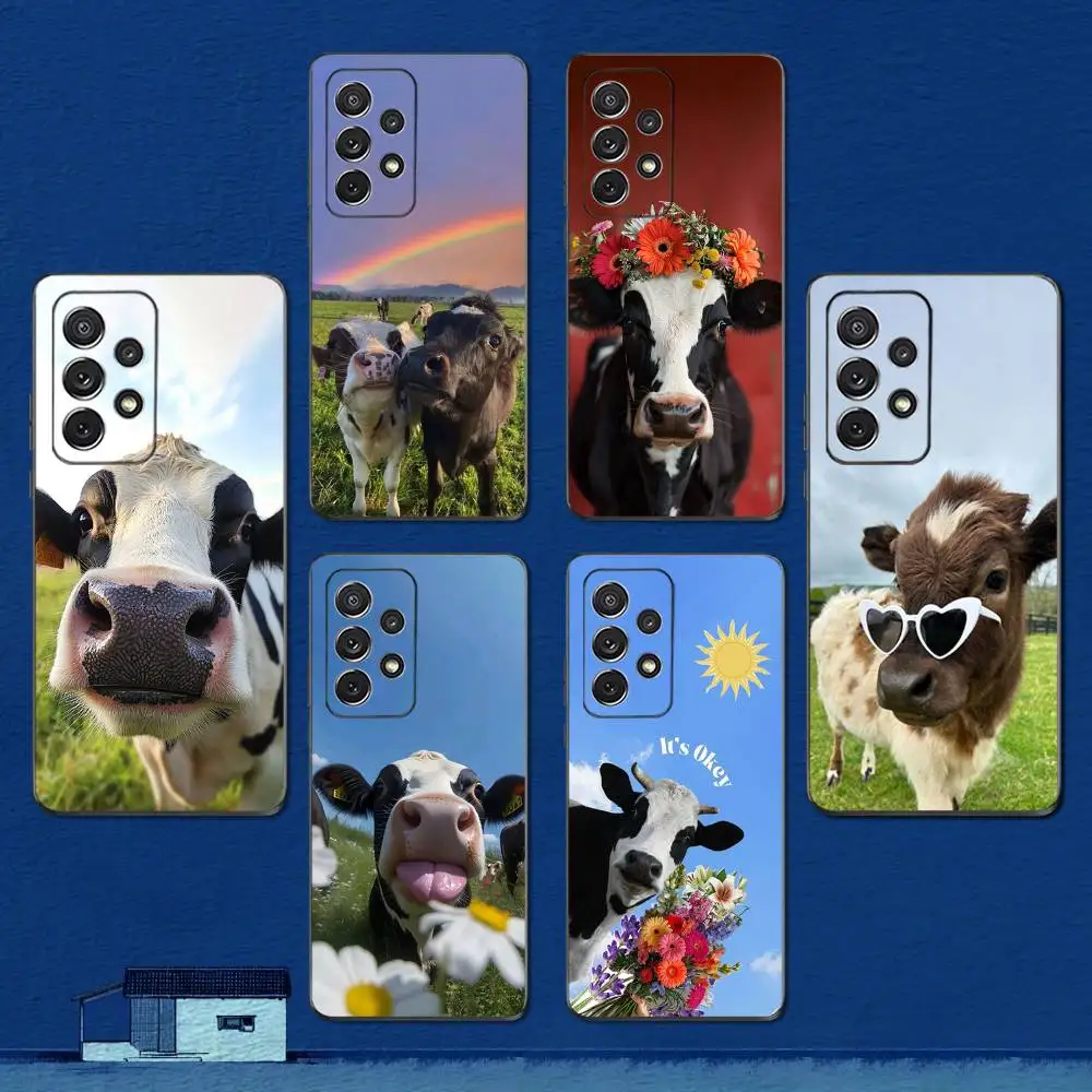 

Cute Funny Dairy Cow Phone Case For Samsung S22,S21,S20,S10,S9,S25,S24,S23,Ultra,FE,Plus,Lite,Soft Silicone Black Cover