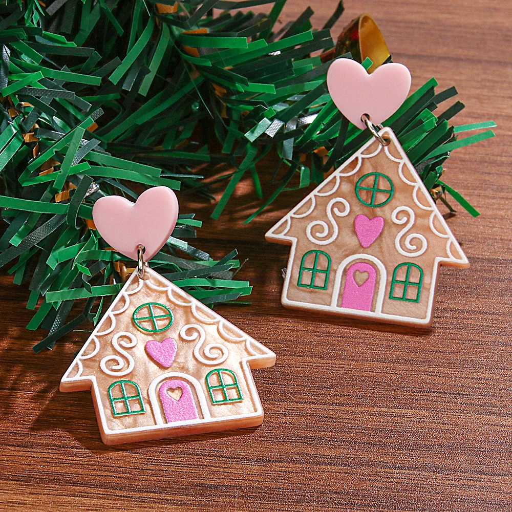 Acrylic Christmas Dangle Earrings for Women Christmas Tree House Cat Snowman Gingerbread Winter Earrings Christmas Jewelry