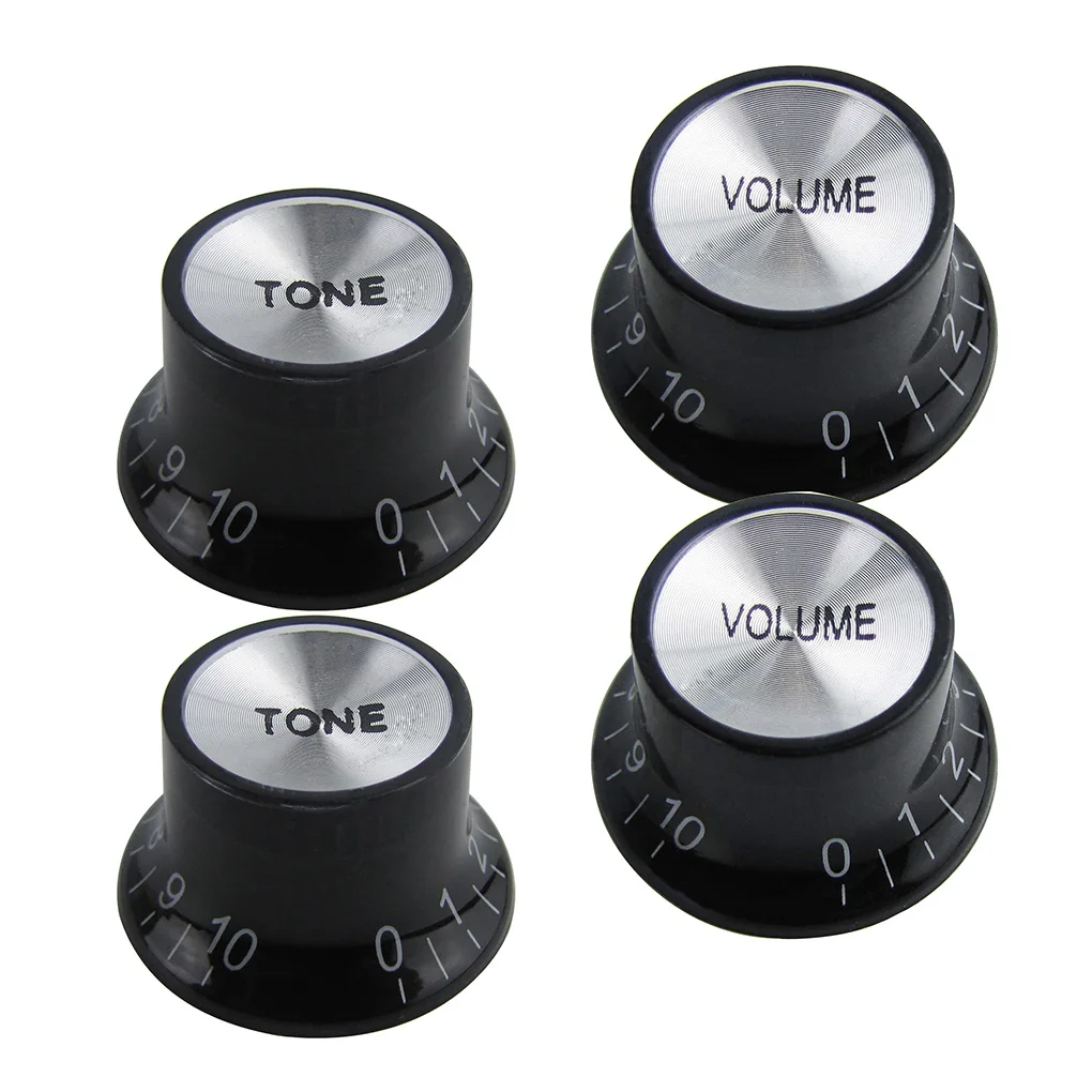 FLEOR 4pcs Vintage LP Guitar Knobs 2T2V Tone Volume Knobs Black with Aluminum Top For Guitar Parts