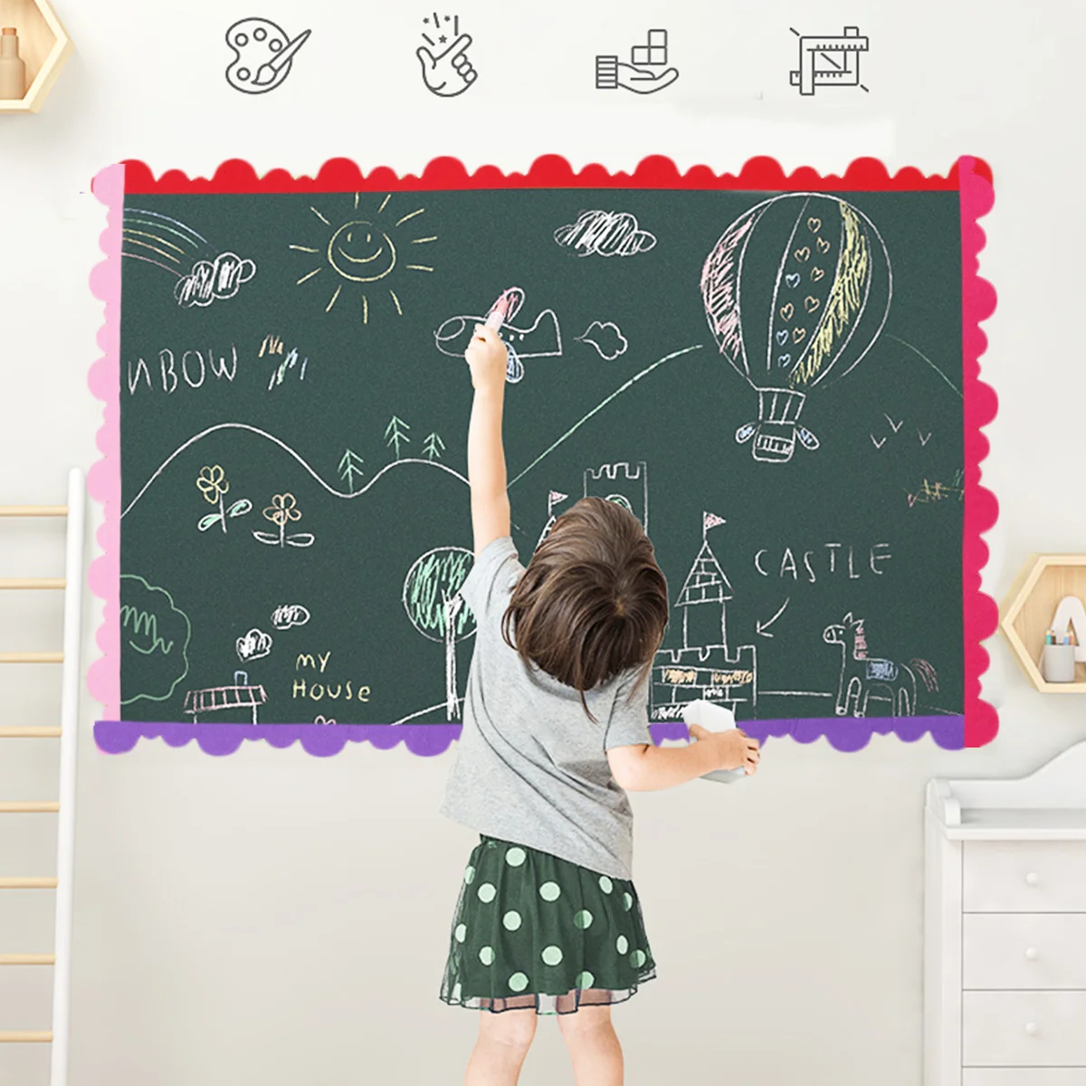 

4Pcs Blackboard Border Strips Stylish Lace Wavy Decorative Floral Border Trim Kindergarten Corner Bulletin Board Wall