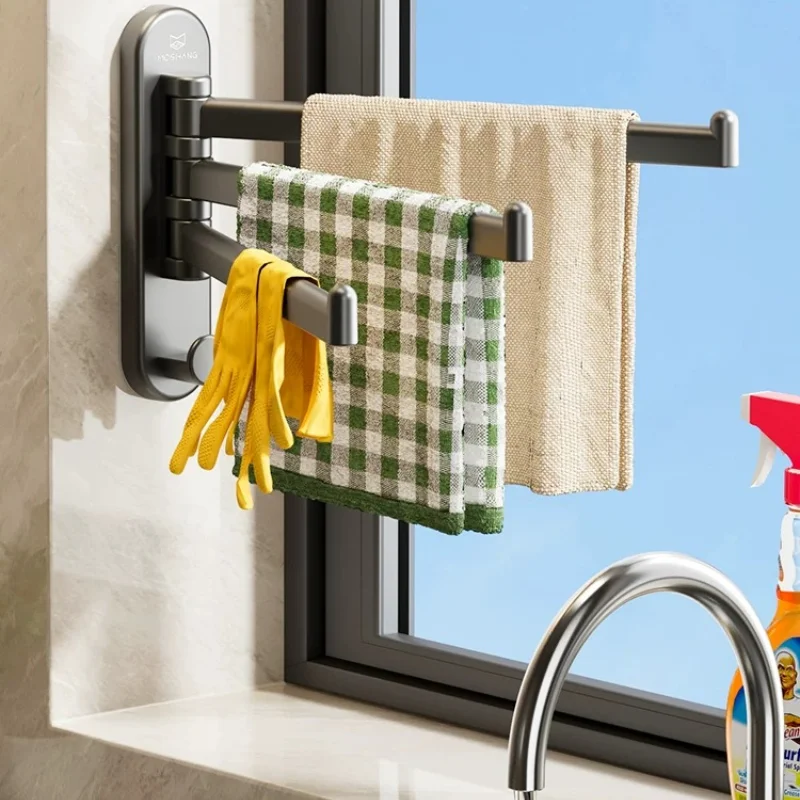 Kitchen Rag, Drain Rack, Dishwasher, Window Sill, Shelf, Seamless Sticker, Wall Hanging, Rotatable Multi-Bar Towel Rack