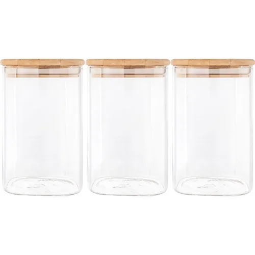 Mama Camilla Pcs Set Set 700Ml With Bamboo Lid Square Jar Spice Vacuum Pyrex