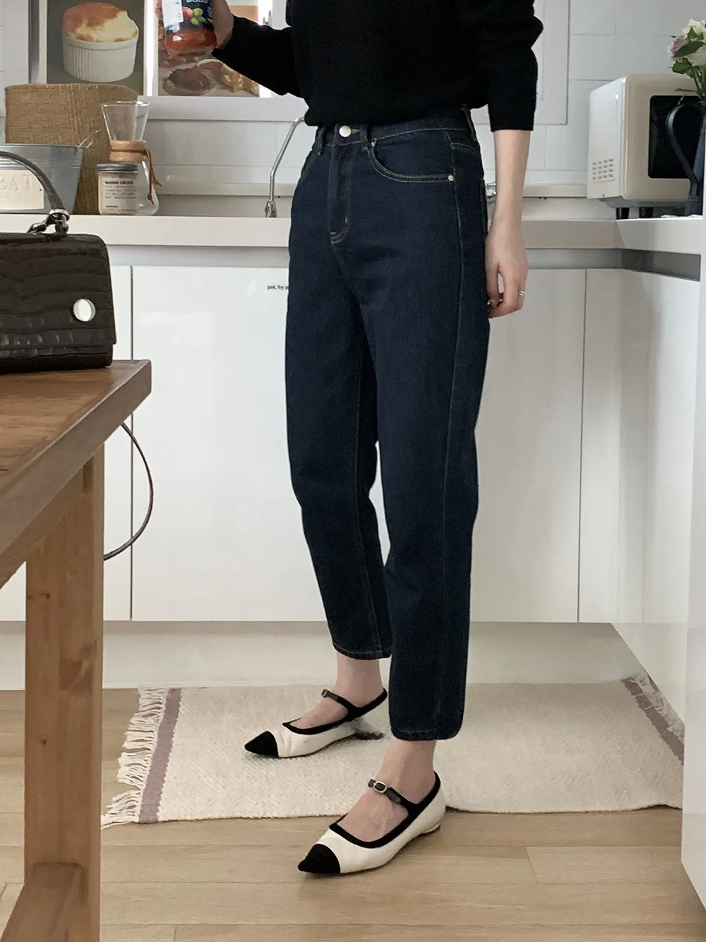 

Женские джинсы с высокой талией, облегающие, оригинального цвета, ретро-синие, прямого кроя, длиной девять десятых, из хлопкового стрейч-денима, на молнии