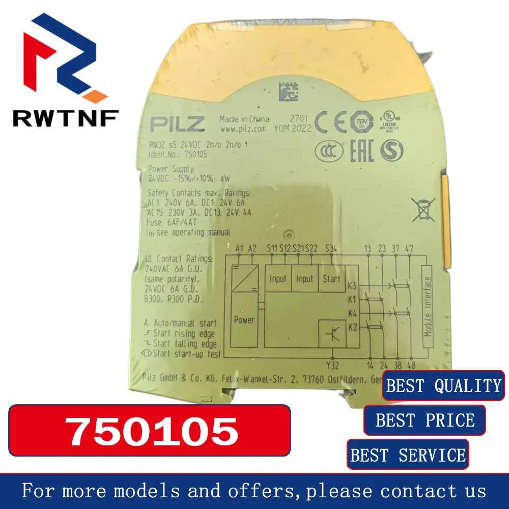 Brand New Genuine 750105 PILZ PNOZ S5 24VDC Safety Relay,100% original warehouse stock