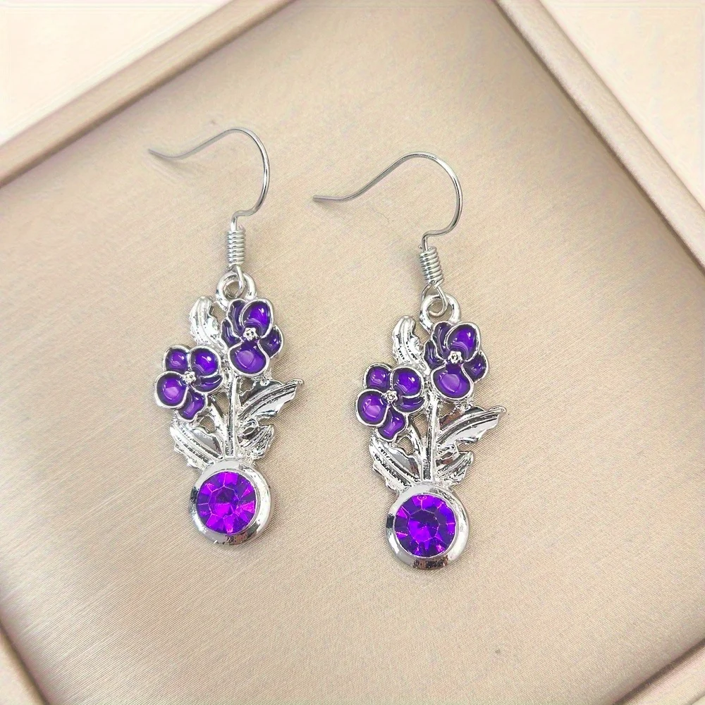 1 Pair Retro Purple Flower Dangle Earrings for Women Festival Birthday Party Jewelry Commemorative Gifts Accessories for Women