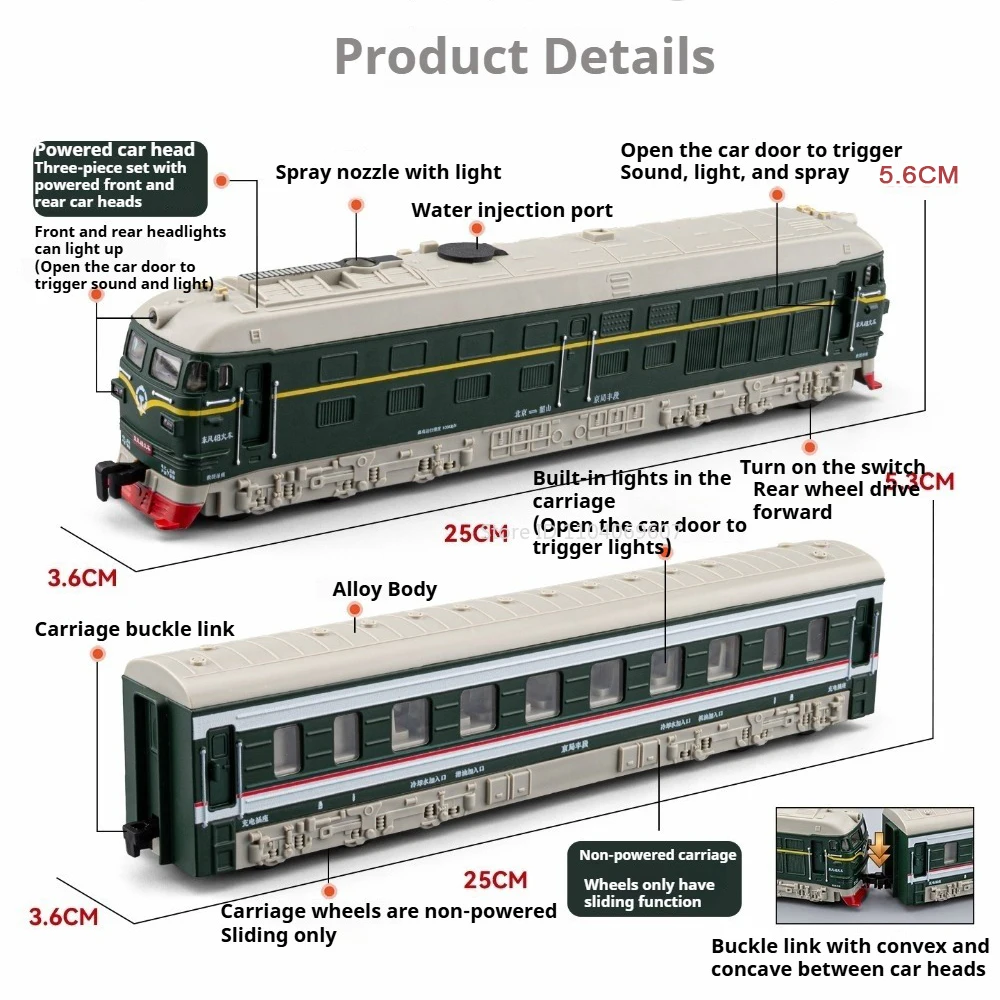 1:32 مقياس دونغفنغ 4B سبيكة رذاذ قطار لعبة مجسمة سيارة معدنية دييكاست الكهربائية خمر الموسيقى الخفيفة نماذج الأولاد هواية اللعب #3