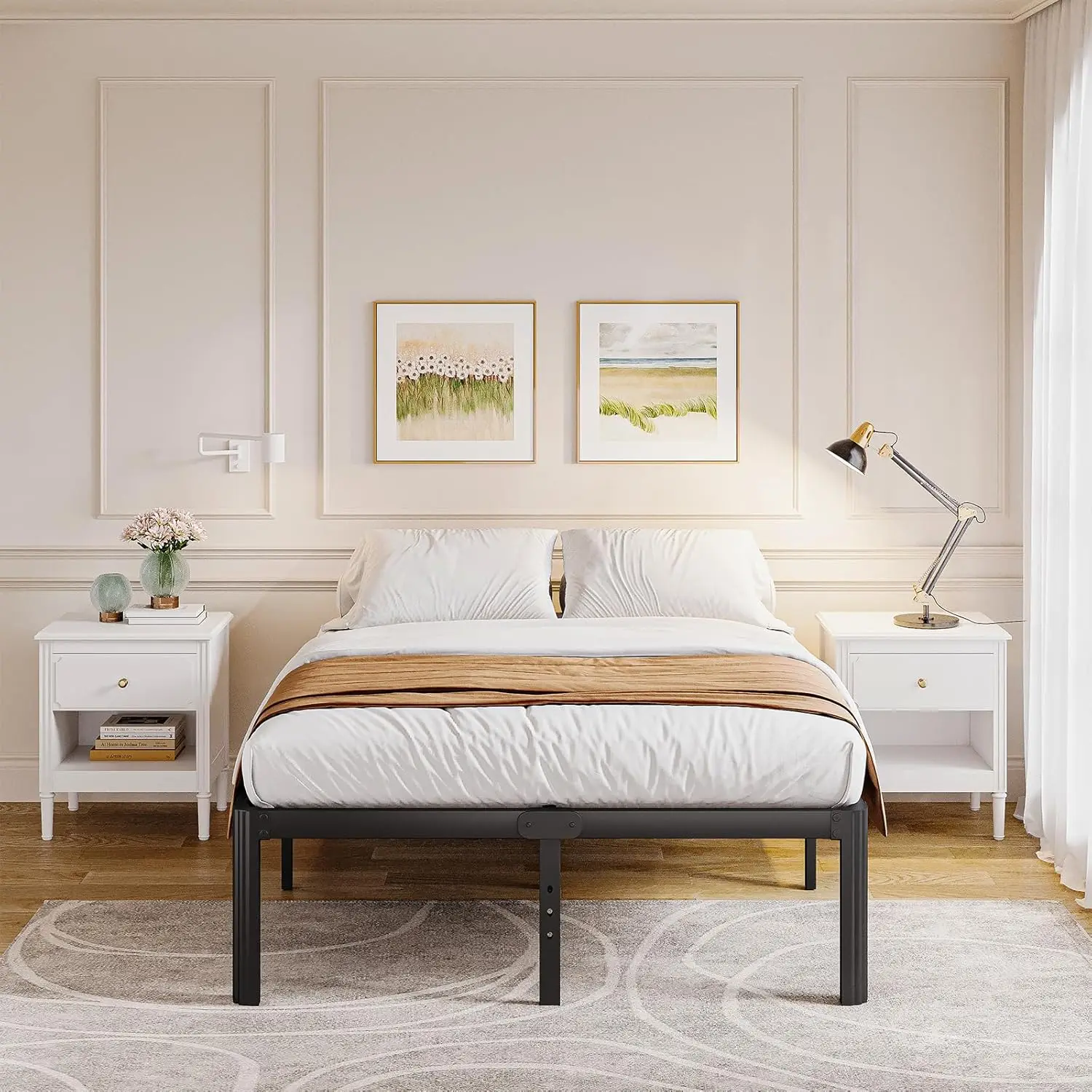 

Bed Frame Queen Size, 14 Inch High Metal Platform Bed with Round Corner Leg, No Box Spring Needed, Heavy Duty Noise-Free Bed