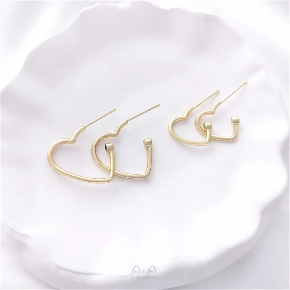 14K Gold Wrapped Zircon Heart shaped Earrings 925 Silver Needle Handmade DIY Pendant Earrings Accessories