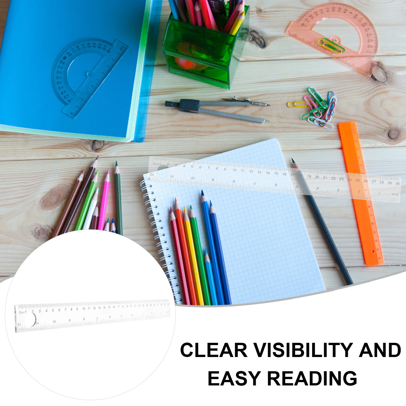 10 Pcs Magnifying Ruler Transparent Plastic Scale Drafting Tool Office Geometry Teaching Aid Precision Drawing Ruler