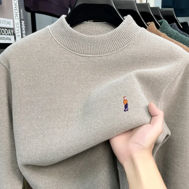 High Quality Velvet Warm Sweater Men Fashion Korean Casual Brand Cartoon Character Embroidery Winter Round Neck Knitted Pullover