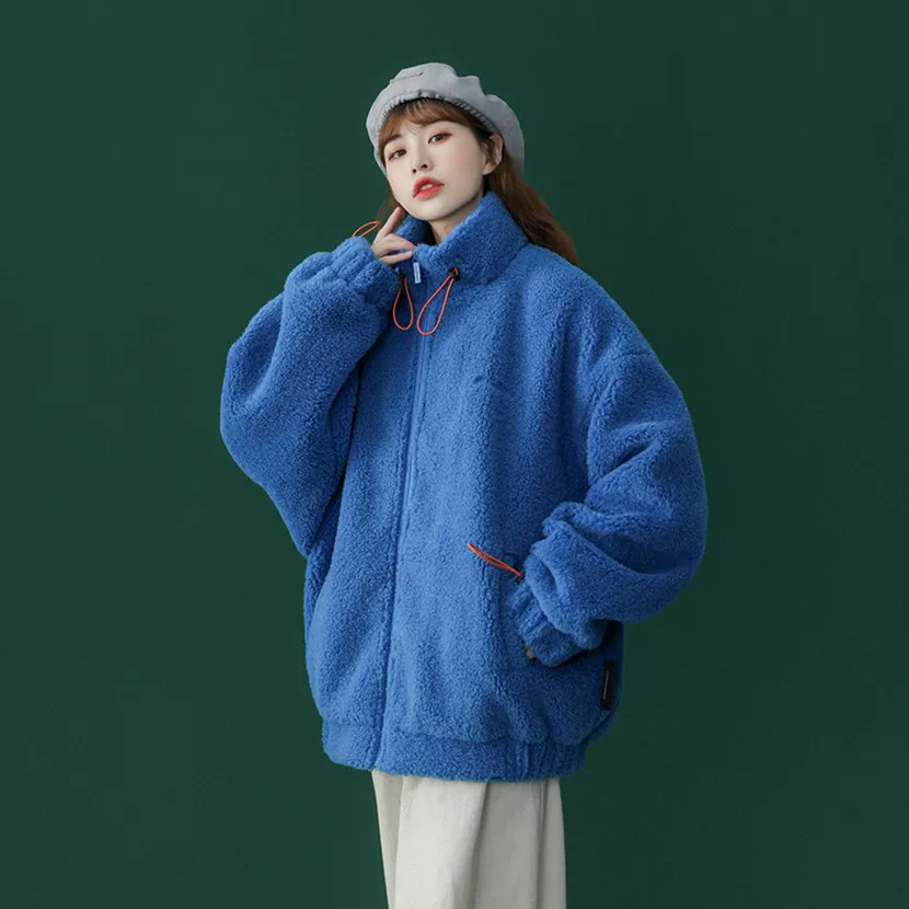 

Мужская зимняя утепленная куртка из овечьего флиса с воротником-стойкой, свободного кроя, на молнии, повседневная, молодежная, модная, теплая, хлопковая