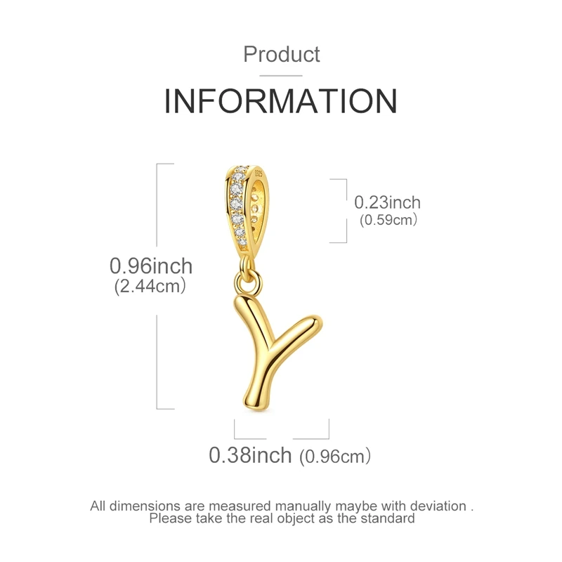 925 スターリングシルバー ゴールデンレター Y チャーム オリジナル 925 ブレスレット作成に適合 女性へのギフト ジュエリー Diy ファッションペンダント