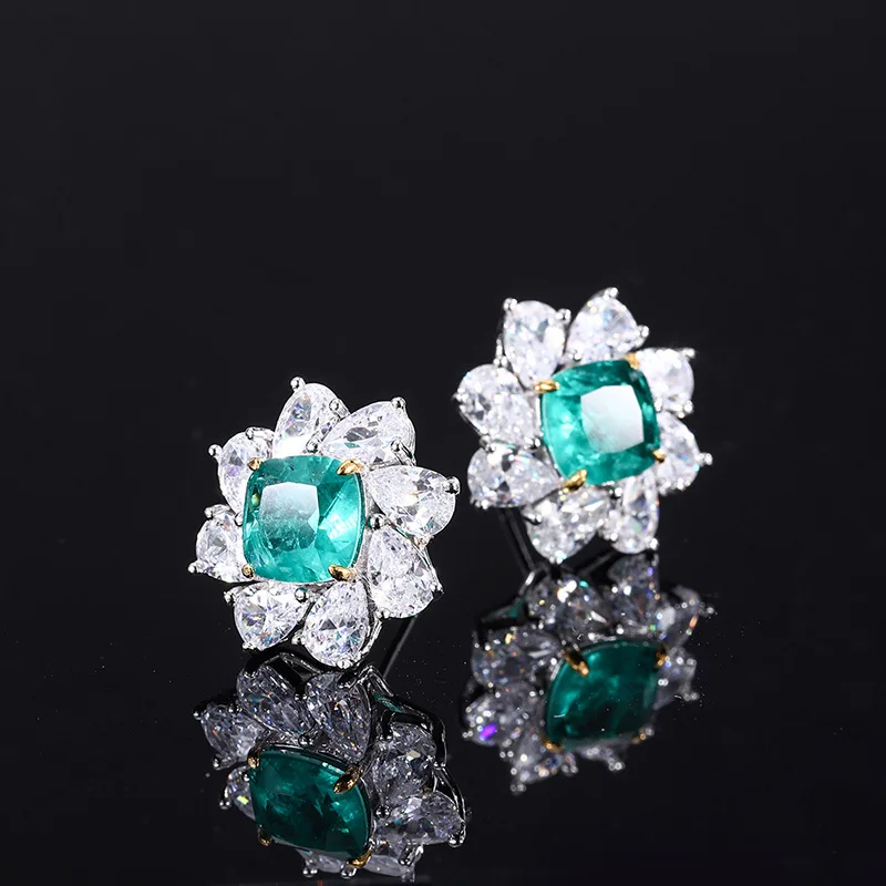 Jewelry S925 Silver Wood Emerald Green 10*10 Pendant Ring 8*8 Earring Set for Women