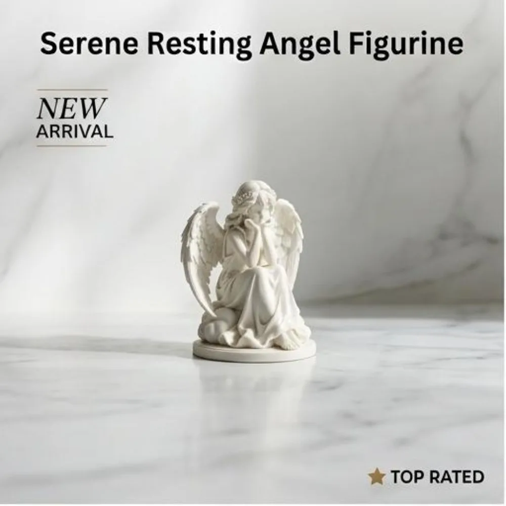 3D Printed Little Angel Statue with Floral Crown Detailed Wing Cherub Figurine Healing Cloud Base Home Tabletop Desk Decor