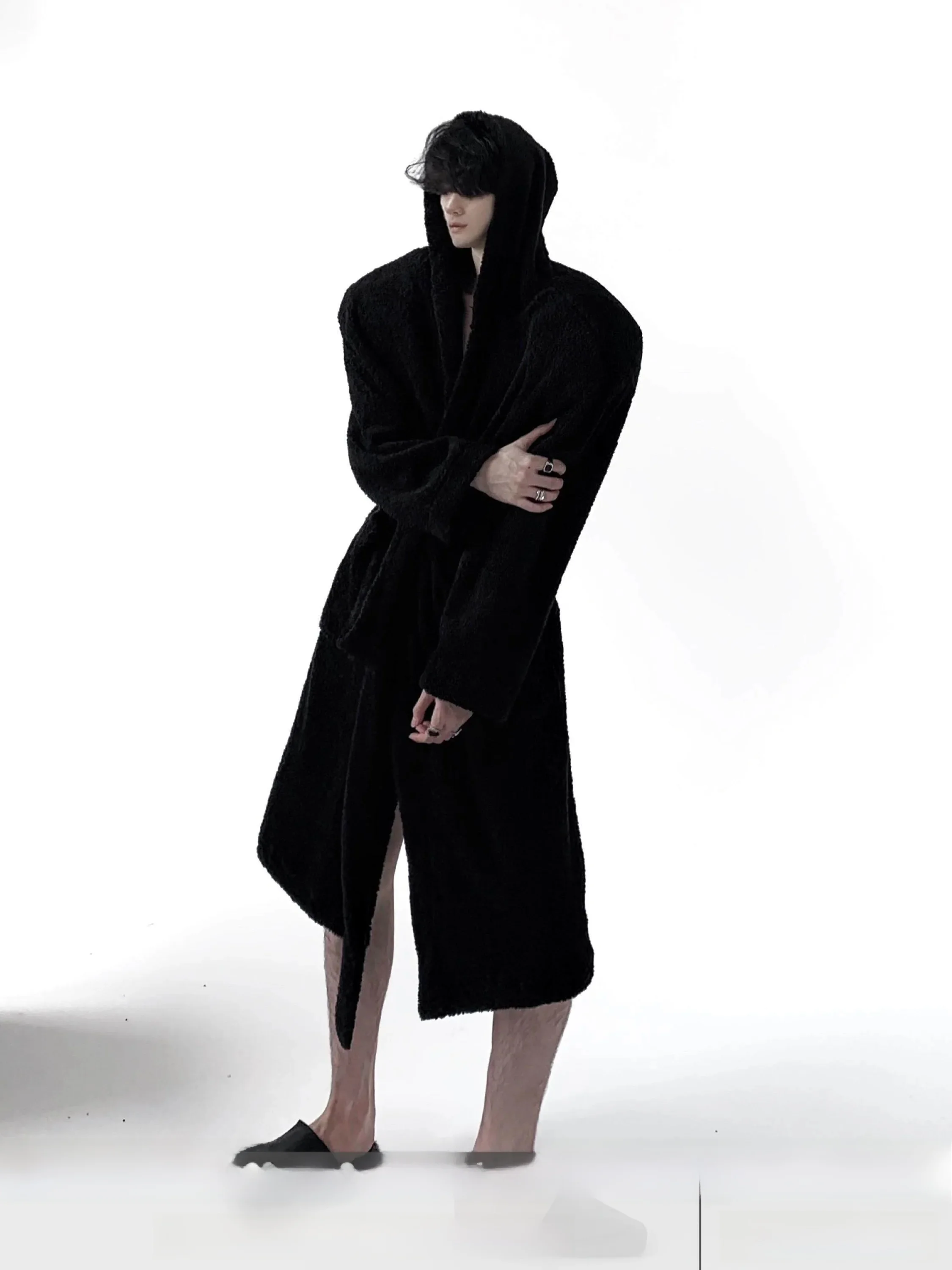 Autumn Mountain High-Definition Fleece-Lined Long Hooded Coat Unisex Waist-Cinching Coat Sleepwear Style Youthful Trendy
