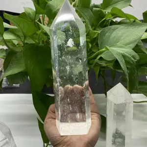 Tamanho grande claro pedra de fusão quartzo obelisco varinha cristal ponto cura fengshui para decoração casa ponto quartzo cura cristal 10 principais vendas vidro derretido - №8