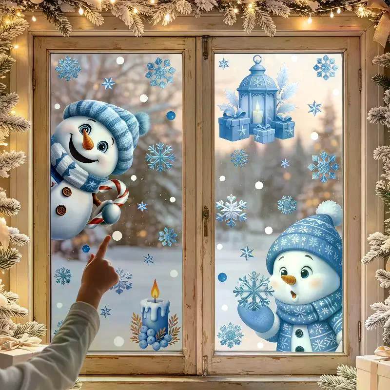 1/2 Sheets Cartoon Snowman Snowflake Santa Claus Christmas Window Wall Sticker Self-adhesive Decor New Year Windows Stickers